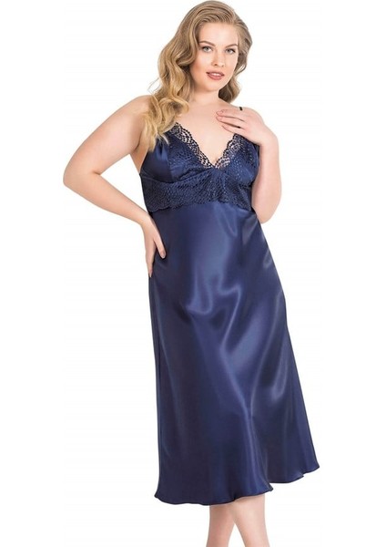 Büyük Beden Lacivert Uzun Ikili Saten Sabahlık Gecelik Takımı fiyatları