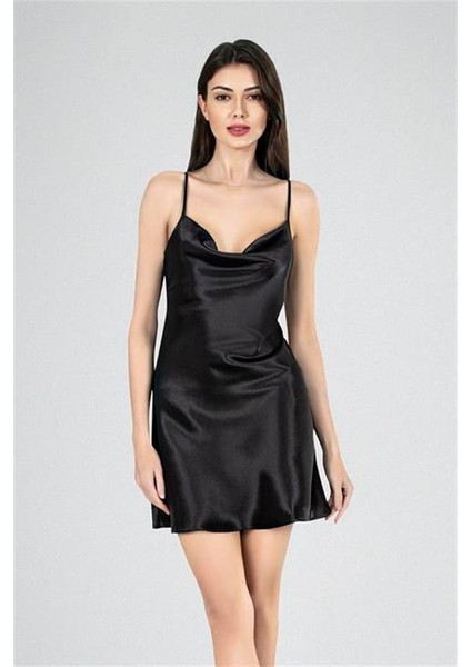 Kısa Gecelik Degaje Siyah 7740