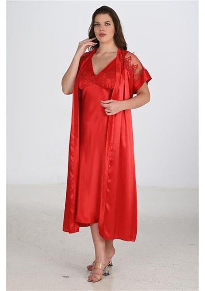 2li Kırmızı Sabahlık Takımı Bigsize 6226 modelleri