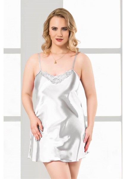 Büyük Beden Beyaz Kısa Saten Gecelik fiyatları