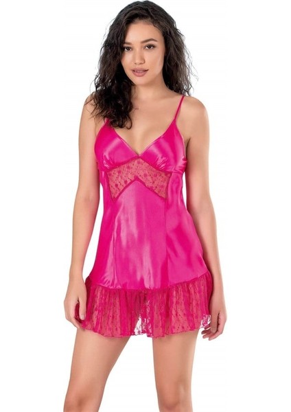 Fuşya Kısa Saten Gecelik