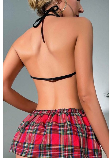 Siyah Dantelli Derin Göğüs Dekolteli Ekose Etek Detaylı Lolita Gecelik fırsatları