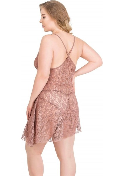 Büyük Beden Vizon Kısa Tül Gecelik fiyatları