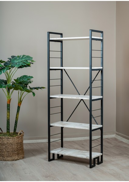 5 Katlı Traverten Ahşap Raflı Metal Kitaplık fiyatları