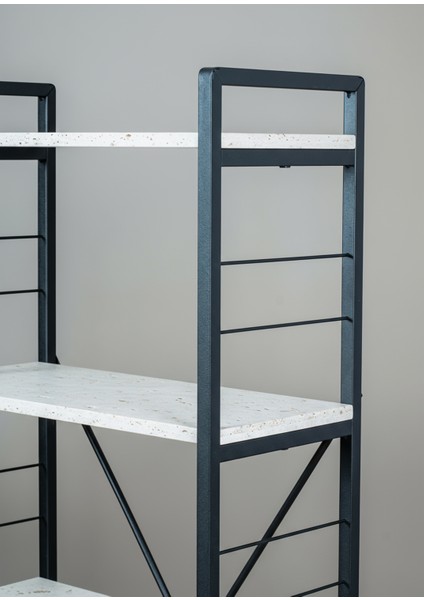 5 Katlı Traverten Ahşap Raflı Metal Kitaplık modelleri