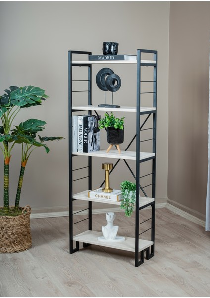 5 Katlı Traverten Ahşap Raflı Metal Kitaplık fırsatları