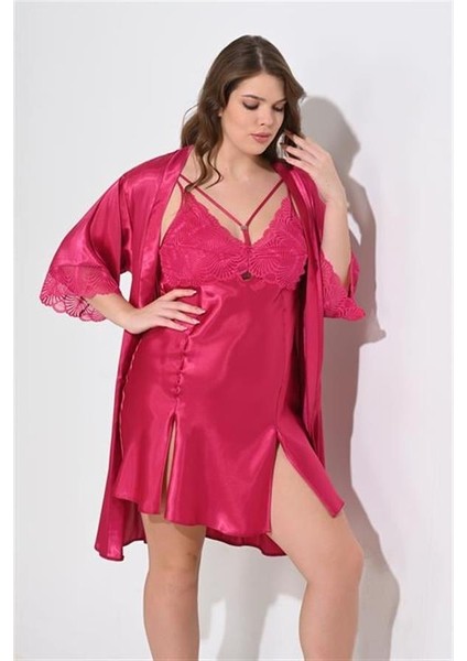 2'li Vişne Sabahlık Takımı Bigsize 6212 modelleri