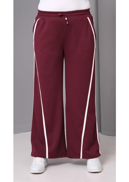 Kadın Büyük Beden Ekstra Rahat Kalıp Çizgili Bordo Eşofman Altı indirimleri