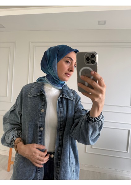 Mavi Eşarp Mavi Desenli Eşarp Kare Eşarp indirimleri