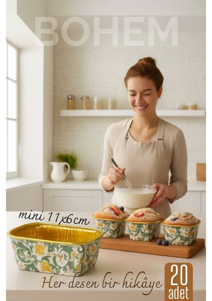 Bohem Dikdörtgen Kek Kalıbı , Alüminyum Cupcake Muffin Kalıbı 20'li Paket 722259