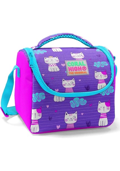 Kız Çocuk Mor Pembe Kedi Okul Beslenme Çantası - Isı Yalıtımlı
