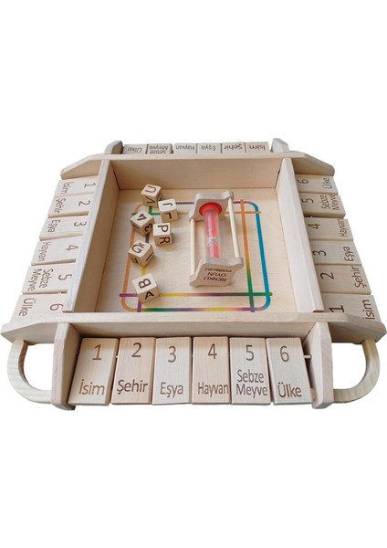 Eğitici Kelime Oyun Seti, Isim Şehir Eşya Oyunu, Zar ve Kum Saati ile Türkçe Kelime Oyunu