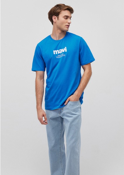 Mavi Logo Baskılı Mavi Tişört 066849-70913