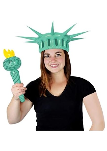 Yenilikçi Şişirilebilir Yetişkin Özgürlük Heykeli Kostüm Taç ve Meşale, Parti Dekorasyonları, 56,5 cm ve 44,5 Cm, Yeşil/sarı/siyah modelleri