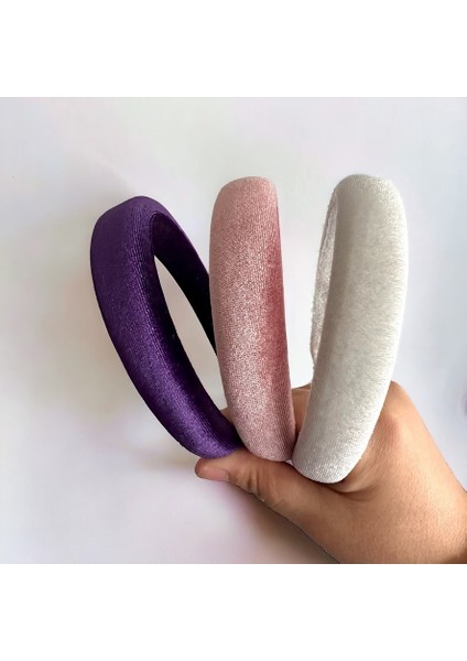 Az Bombeli Kadife Gri, Pembe ve Mavi Renk Üçlü Saç Tacı, Saç Tokası