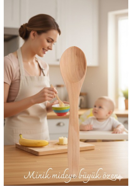 Doğal Gürgen Bebek Mama ve Hazırlık Kaşığı – 13 Cm, Mini Boy, Şık ve Pratik 722255