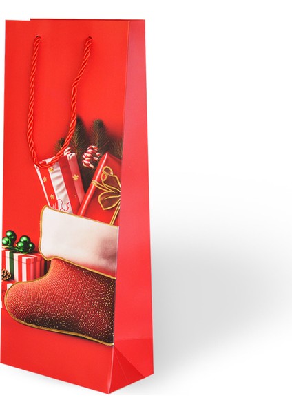 1 Adet 12X35 Lüks Karton Çanta Varak Baskılı -Yılbaşı- Çorap