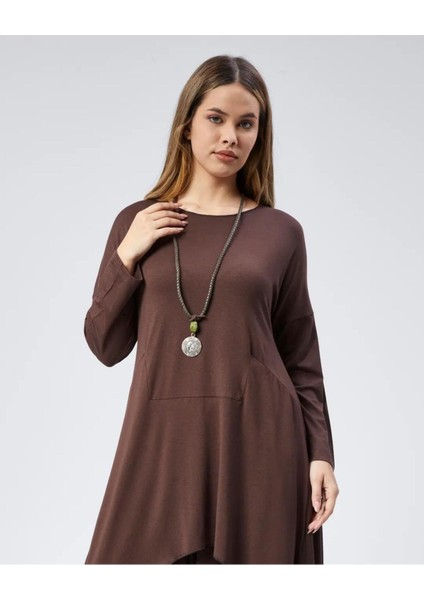 Kahverengi Tunik Elbise - Organik ve Şık Tasarım