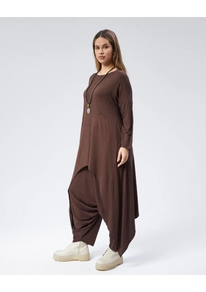 Kahverengi Tunik Elbise - Organik ve Şık Tasarım