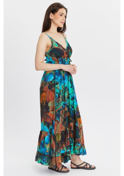 Yaprak Desenli Askılı Uzun Elbise – Renkli ve Şık Yaz Tarzı fırsatları