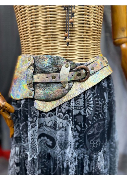 Giselle Deri Kemer | Pastel Efektli Hakiki Deri El Yapımı Bohem Bel Kemer