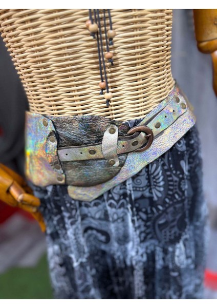 Giselle Deri Kemer | Pastel Efektli Hakiki Deri El Yapımı Bohem Bel Kemer fırsatları