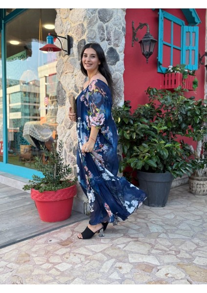 Çiçek Desenli Mavi Ipek Elbise – Şık ve Zarif Tasarım modelleri