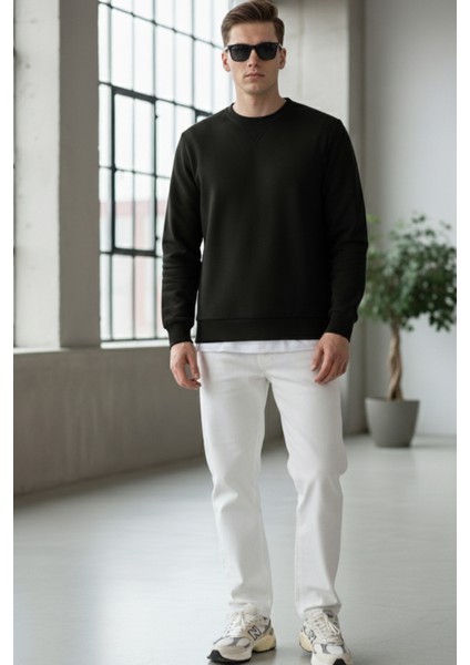 Pamuklu Erkek Sweatshirt Siyah Soft Touch Relax Fit Basic Bisiklet Yaka 3 Iplik Nefes Alan fiyatları