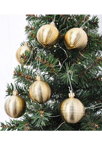Ağaç Süsleme Topları 6'lı - 5cm -Şampanya Hasır-
