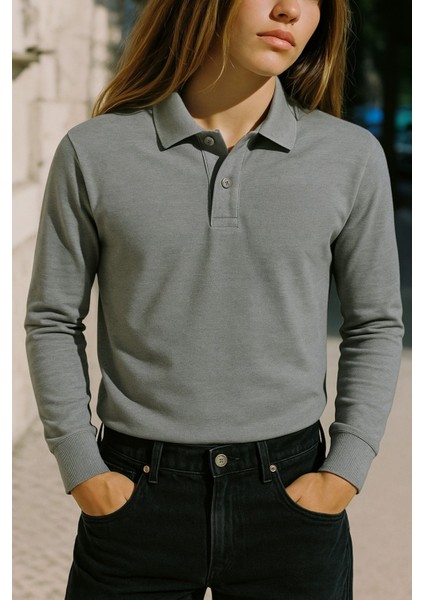 Uzun Kollu Düğme Detaylı Pamuklu Polo Yaka Okul Sweat modelleri