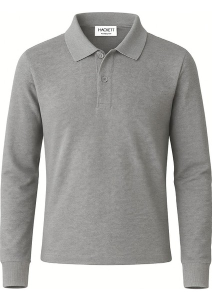 Uzun Kollu Düğme Detaylı Pamuklu Polo Yaka Okul Sweat fırsatları