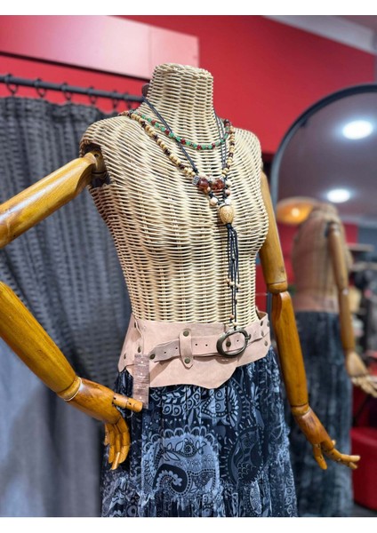 Isolde Deri Kemer | Kum Bej Hakiki Deri El Yapımı Bohem Bel Kemer