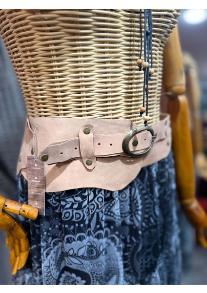 Isolde Deri Kemer | Kum Bej Hakiki Deri El Yapımı Bohem Bel Kemer fiyatları