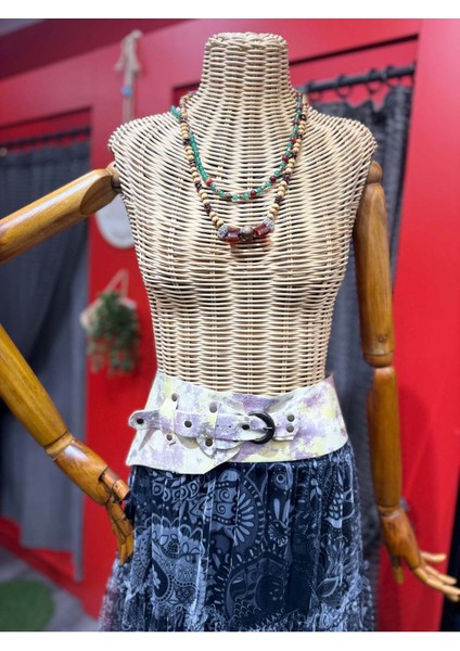 Phobos Deri Kemer | Pastel Desenli Hakiki Deri El Yapımı Bel Kemer