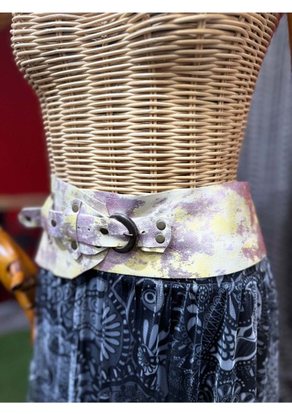 Phobos Deri Kemer | Pastel Desenli Hakiki Deri El Yapımı Bel Kemer fırsatları