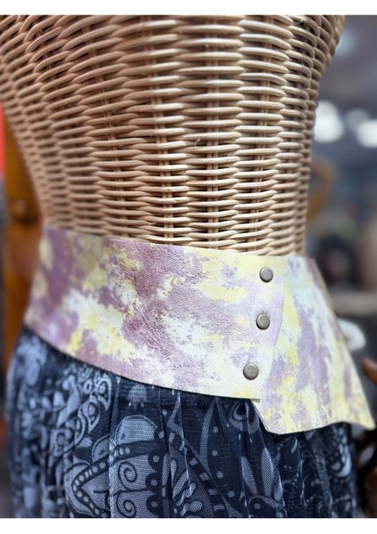 Phobos Deri Kemer | Pastel Desenli Hakiki Deri El Yapımı Bel Kemer