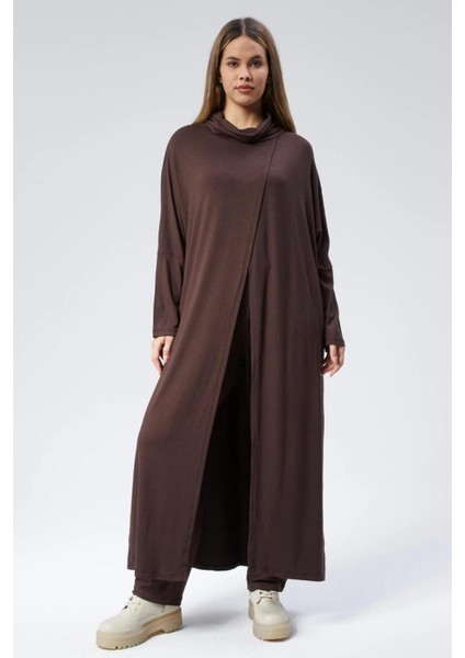 Kahverengi Triko Degaje Tunik - Konforlu ve Şık Tasarım