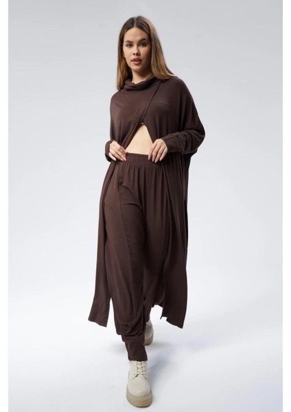 Kahverengi Triko Degaje Tunik - Konforlu ve Şık Tasarım
