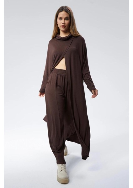 Kahverengi Triko Degaje Tunik - Konforlu ve Şık Tasarım