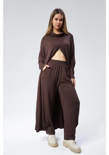 Kahverengi Triko Degaje Tunik - Konforlu ve Şık Tasarım
