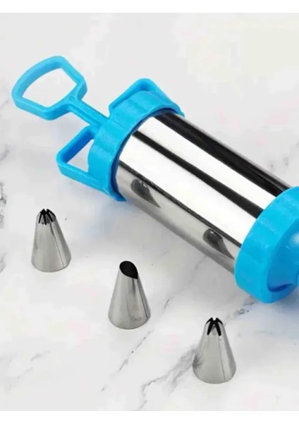Krema Sıkma Pompası Paslanmaz Çelik – 3 Uçlu, 20 Cm, Parti ve Pasta Dekorları Için Profesyonel Yardımcı 722261