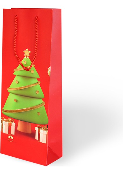 1 Adet 12CM x 35CM Lüks Karton Çanta Varak Baskılı -Yılbaşı- Çam Ağacı Desenli