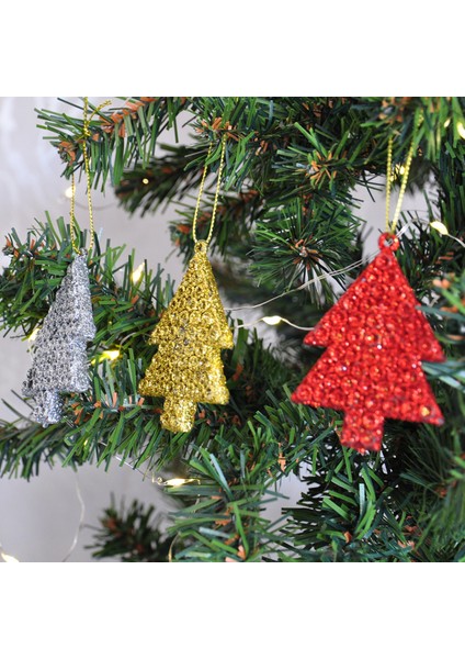 Simli Çam Ağacı Yılbaşı Süsü 3lü 7 cm