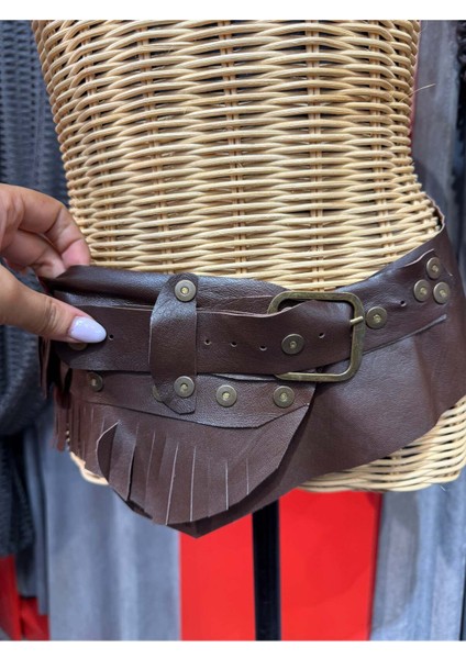 Püsküllü Kahverengi Deri Kemer – Bohem ve El Yapımı Aksesuar indirimleri