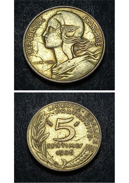 3996368F417AF8ADE2 1986 Fransa 5 Cetimes Çt Eski Yabancı Madeni Para