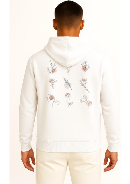 Kapüşonlu Flowers Line Art Botanical Watercolor Göğüs ve Sırt Tasarımlı Unisex Sweatshirt fiyatları