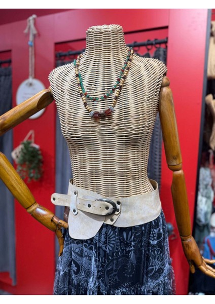 Agatha Deri Kemer | Kum Rengi Hakiki Deri El Yapımı Bel Kemer