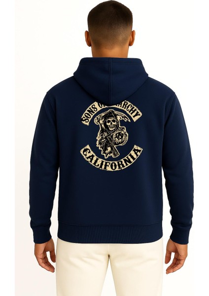 Kapüşonlu Sons Of Anarchy California Logo Cep ve Sırt Tasarımlı Unisex Sweatshirt fiyatları