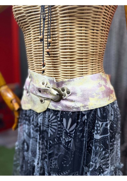 Deimos Deri Kemer | Pastel Efektli Hakiki Deri El Yapımı Bohem Bel Kemer