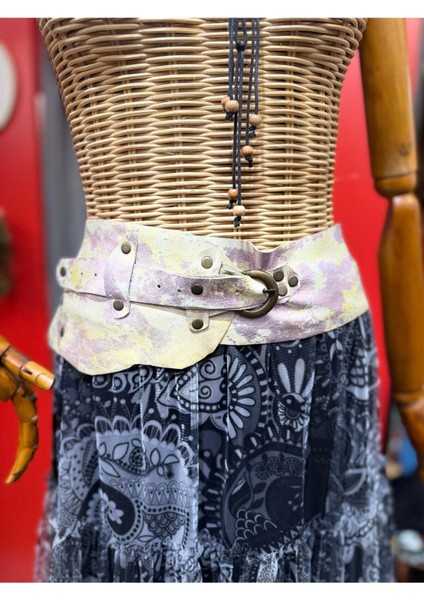 Deimos Deri Kemer | Pastel Efektli Hakiki Deri El Yapımı Bohem Bel Kemer modelleri